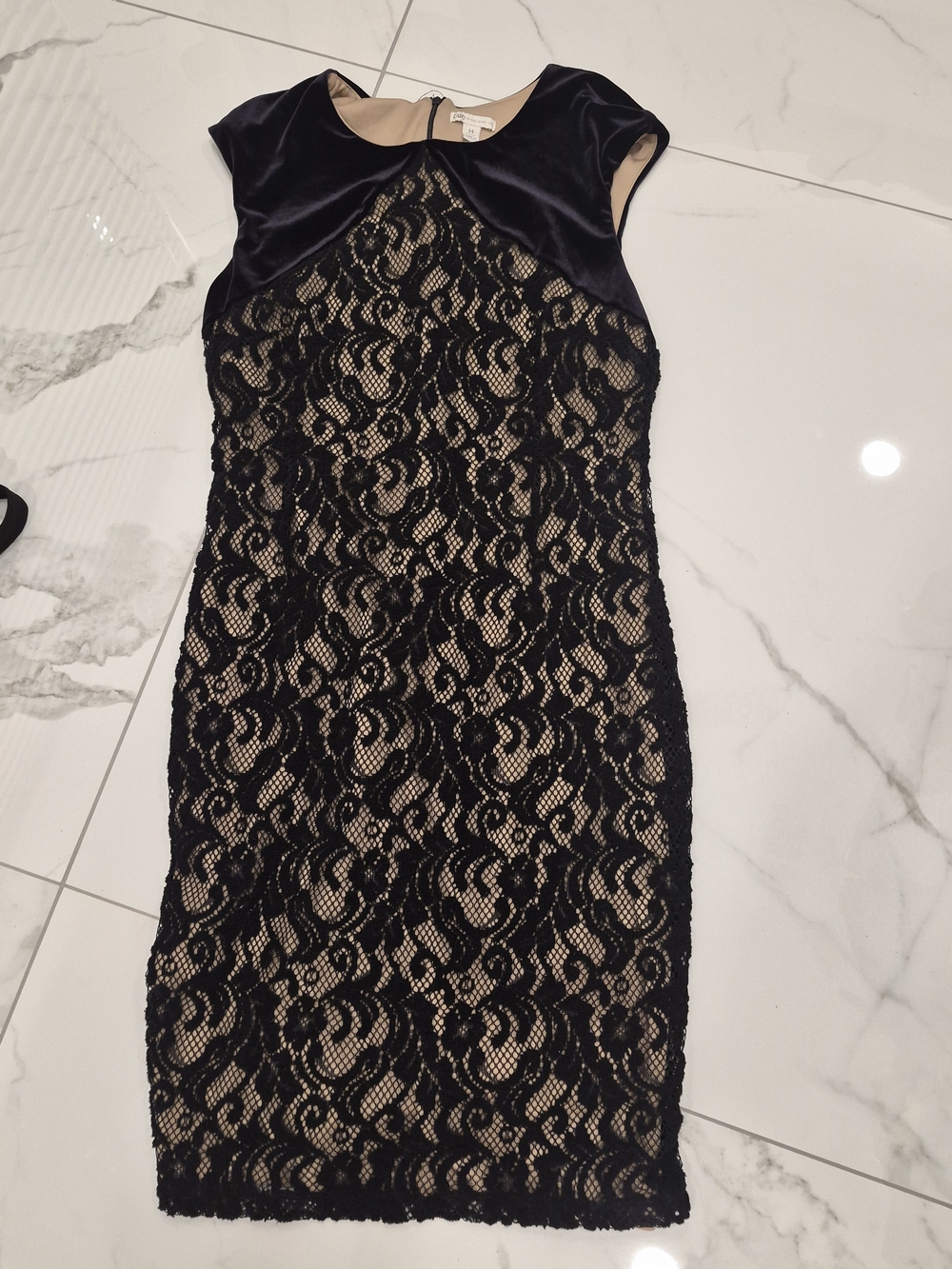 Cato Black Lace Midi Dress with Nude Lining Nwot